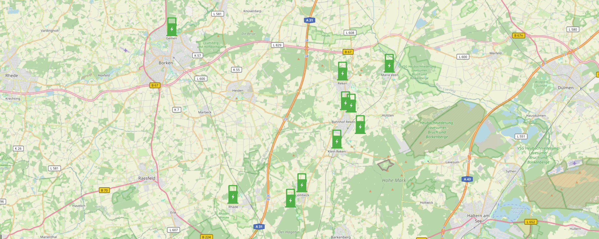 Hohe Mark Energie E-Ladesäulen Standorte